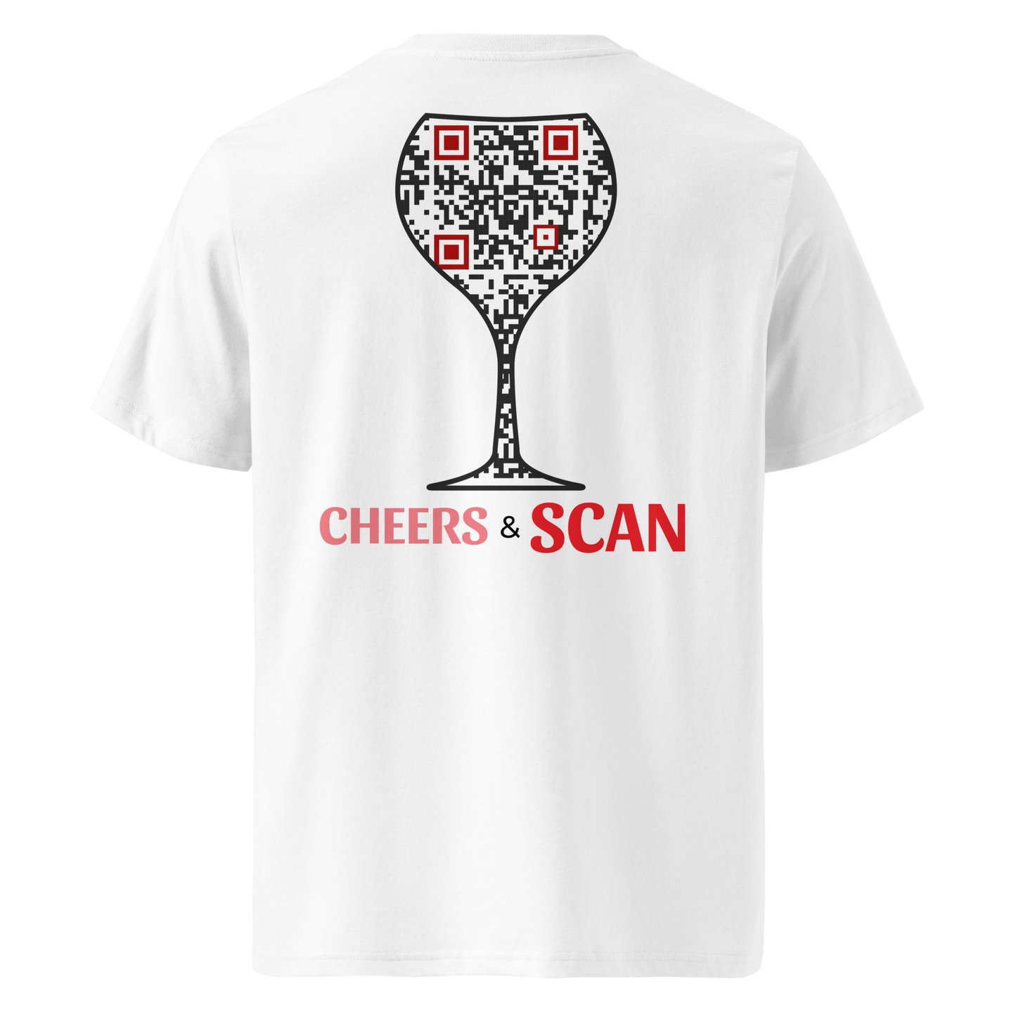T-shirt QR Code personnalisé Le Verre – dos avec texte Cheers & Scan