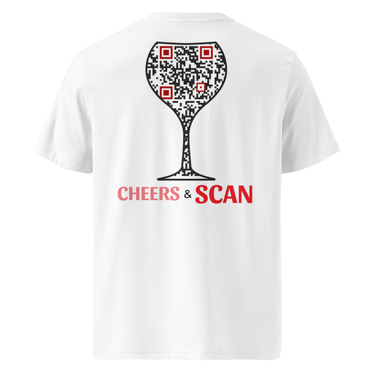 T-shirt QR Code personnalisé Le Verre – dos avec texte Cheers & Scan