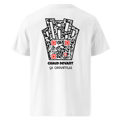 T-shirt QR Code personnalisé Les Frites – dos avec texte Chaud devant ça croustille