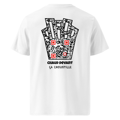T-shirt QR Code personnalisé Les Frites – dos avec texte Chaud devant ça croustille