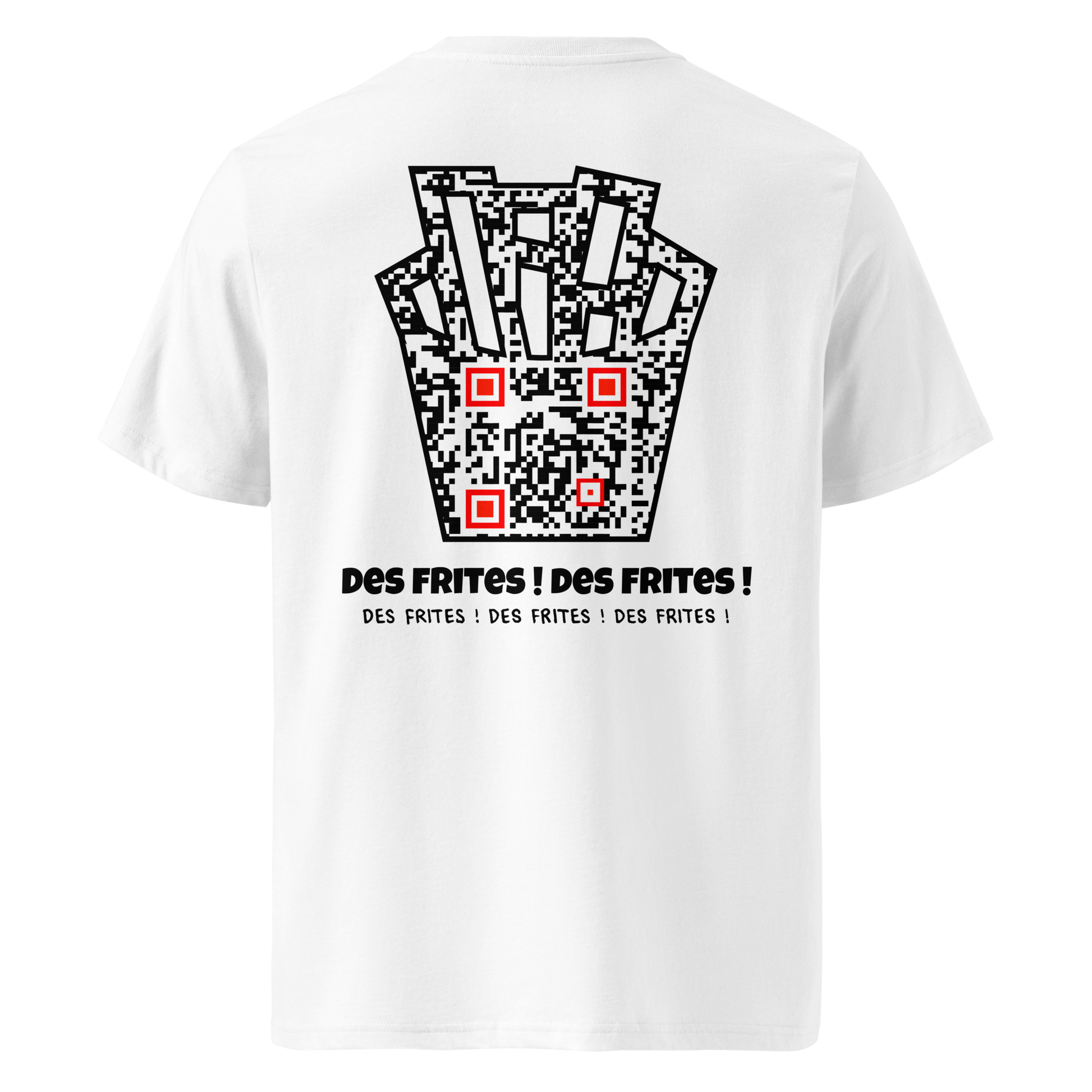 T-shirt QR Code personnalisé Les Frites – dos avec texte Des frites des frites..