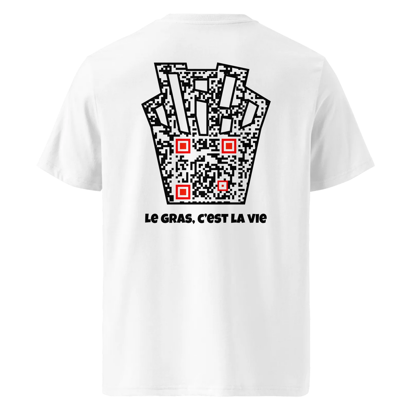 T-shirt QR Code personnalisé Les Frites – dos avec texte Le gras c’est la vie