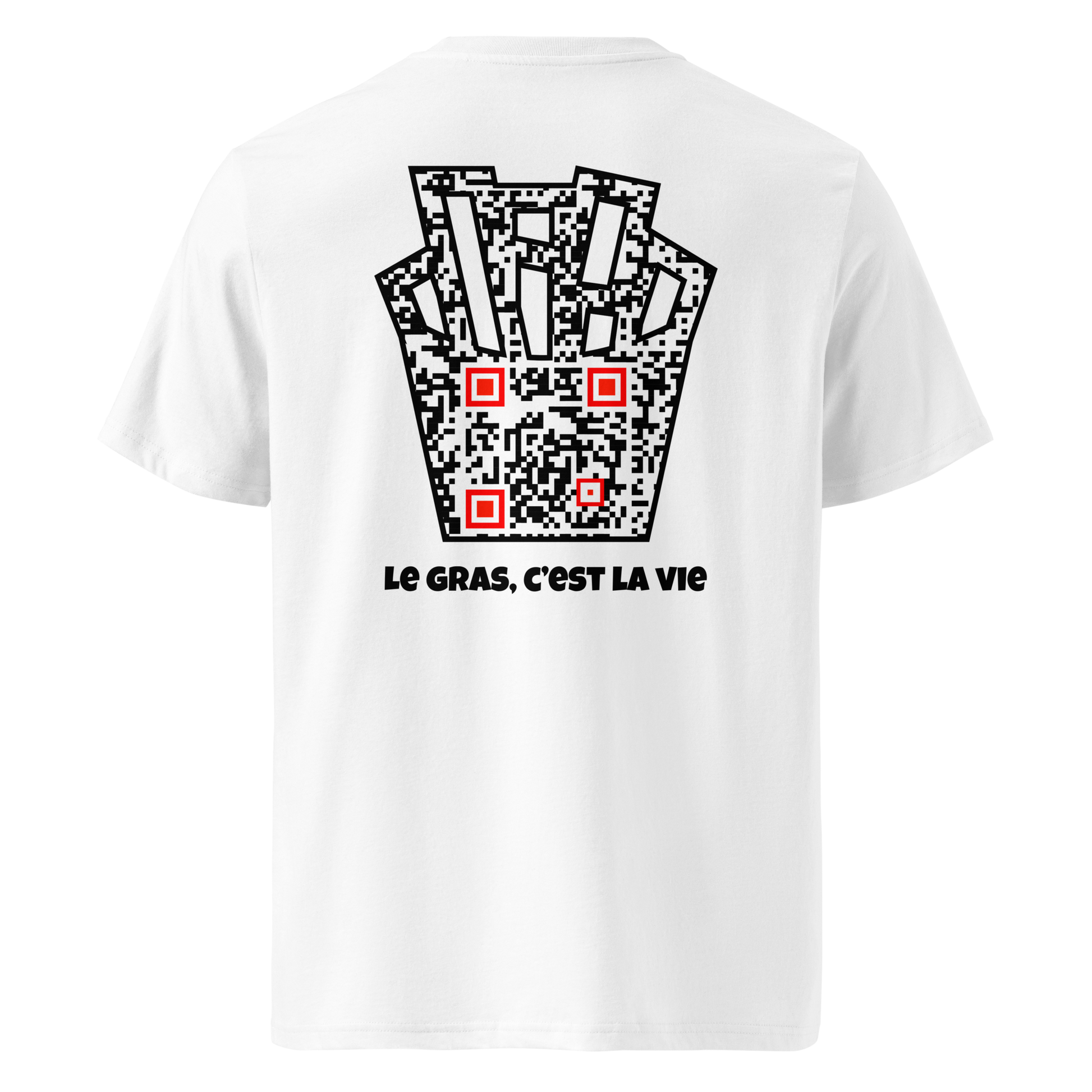 T-shirt QR Code personnalisé Les Frites – dos avec texte Le gras c’est la vie