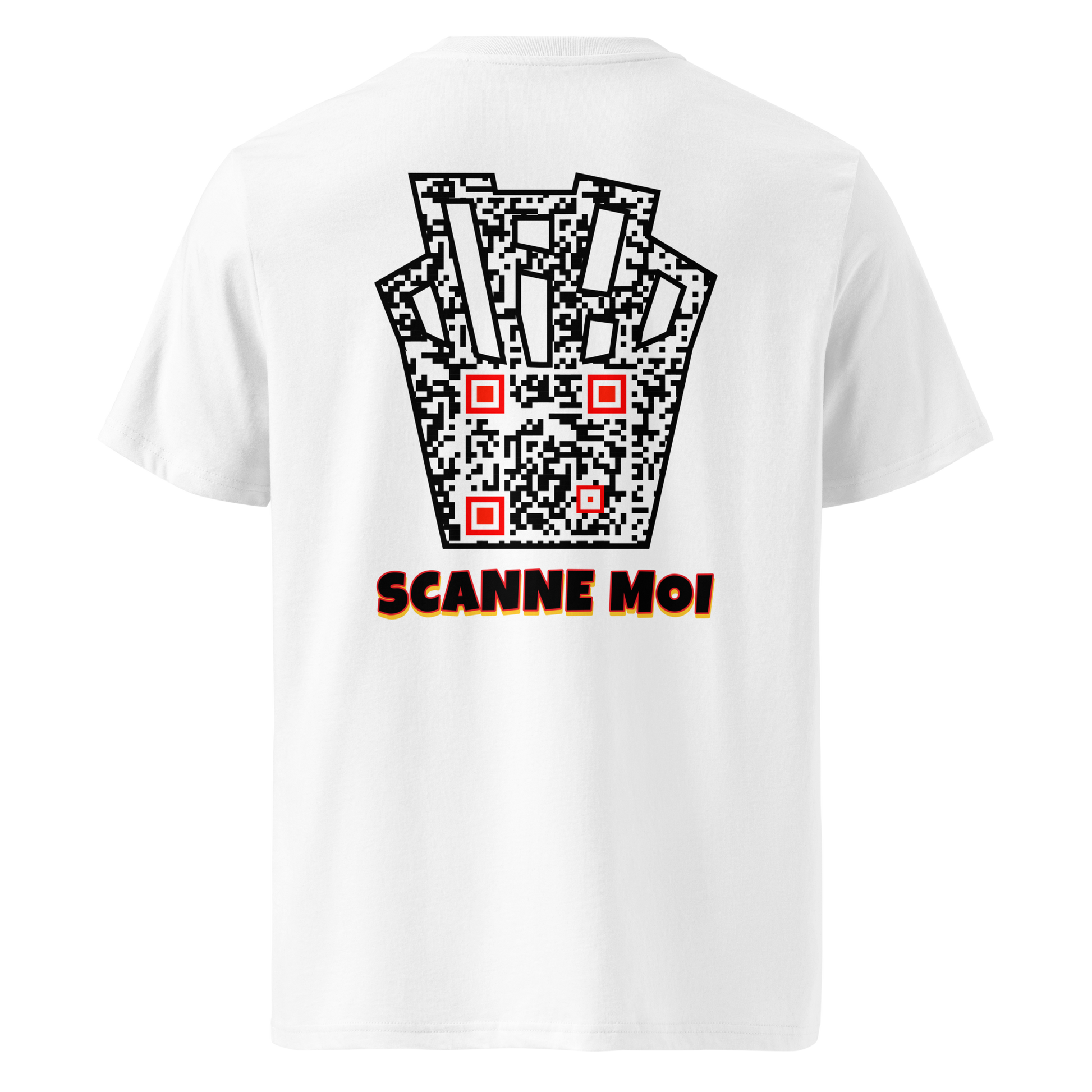 T-shirt QR Code personnalisé Les Frites – dos avec texte Scanne moi