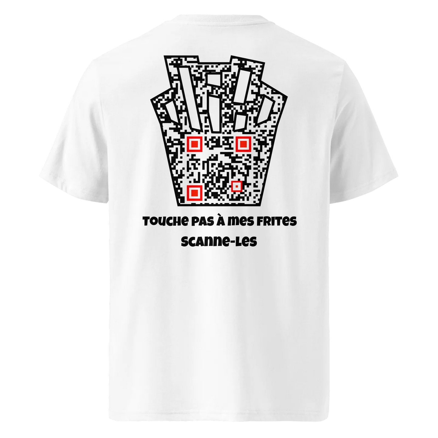 T-shirt QR Code personnalisé Les Frites – dos avec texte Touche pas à mes frites Scanne-les