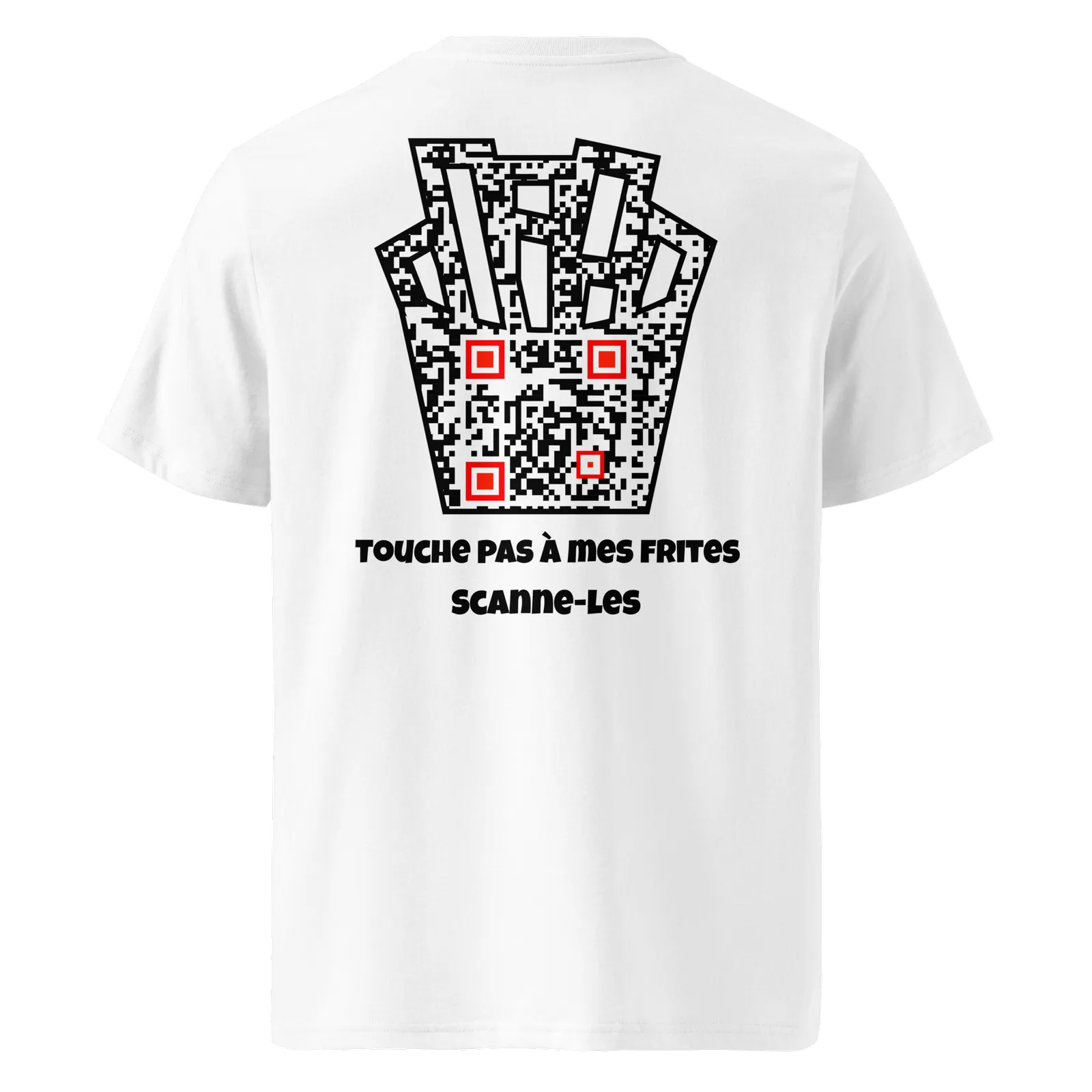 T-shirt QR Code personnalisé Les Frites – dos avec texte Touche pas à mes frites Scanne-les
