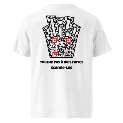 T-shirt QR Code personnalisé Les Frites – dos avec texte Touche pas à mes frites Scanne-les