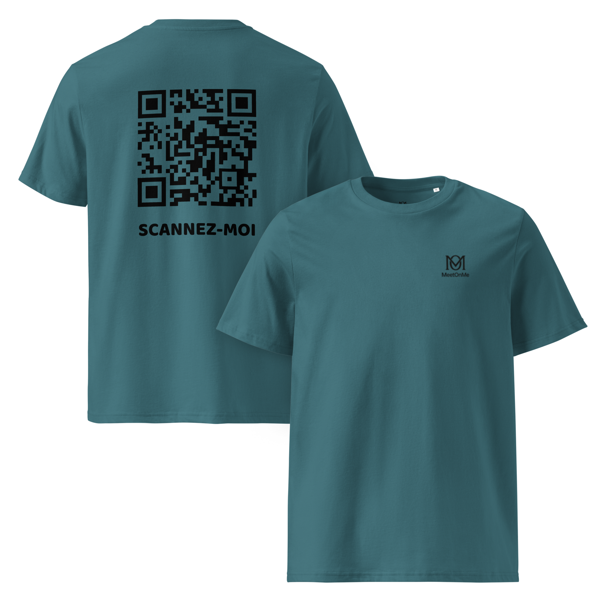 t-shirt qr code personnalisable bleu le scannez-moi BIS